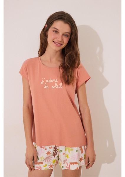 Turuncu Kısa Kollu Şortlu Pijama Takımı