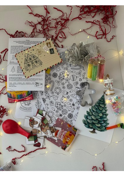 Yılbaşı Çocuk Etkinlik ve Aktivite Kutusu | Yeni Yıl Boyama, Oyun ve Eğlence Seti (Puzzle, Boyama, Yapıştırma ve Kurabiye Süsleme)