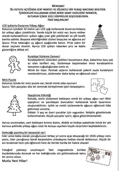 Yılbaşı Çocuk Etkinlik ve Aktivite Kutusu | Yeni Yıl Boyama, Oyun ve Eğlence Seti (Puzzle, Boyama, Yapıştırma ve Kurabiye Süsleme)