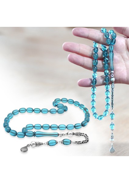 925 Ayar Gümüş Kral Zincir Püsküllü Sülün Imame Beyzi Kesim Mavi Katalin Tesbih fiyatları