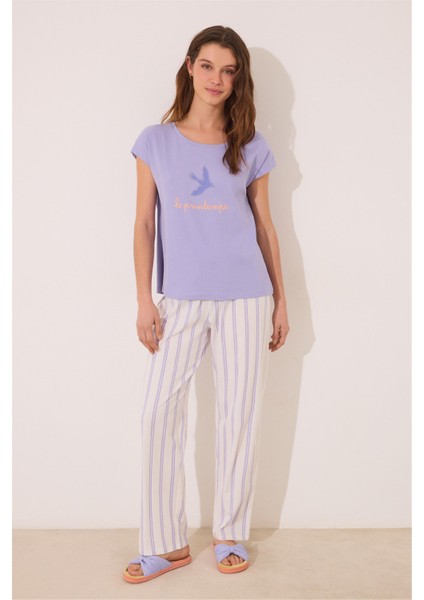 Kısa Kollu Uzun Pantolonlu Pijama Takımı