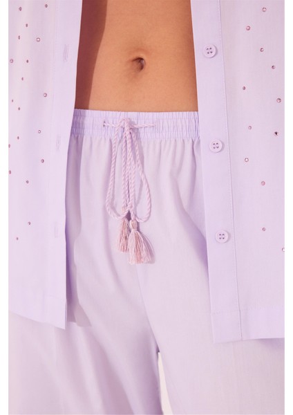 Mor Gömlek Yaka Pijama Takımı modelleri