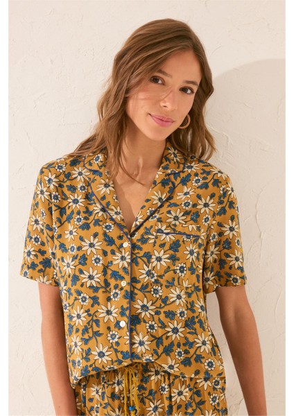 Kadın Hardal Desenli Pijama Takımı fırsatları