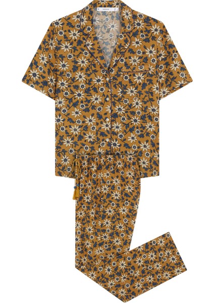 Kadın Hardal Desenli Pijama Takımı