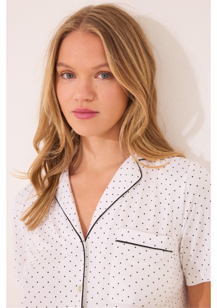 Kadın Beyaz Puantiyeli Pijama Takımı fiyatları