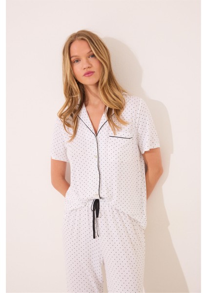 Kadın Beyaz Puantiyeli Pijama Takımı modelleri