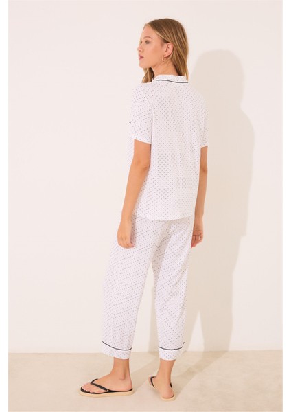 Kadın Beyaz Puantiyeli Pijama Takımı