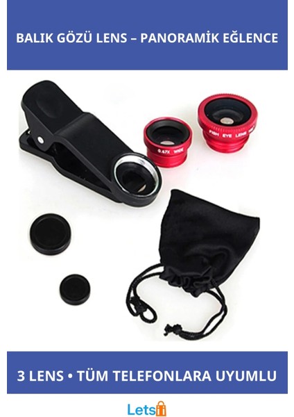 3'lü Balık Gözü ve Makro Lens Seti Cep Telefonu Kamerası