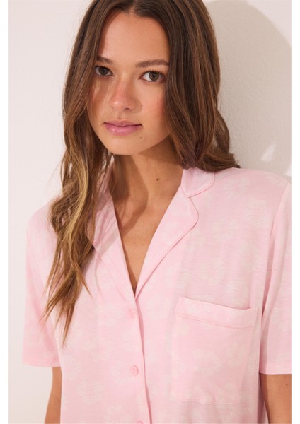 Kadın Pembe Desenli Pijama Takımı modelleri