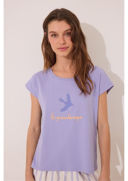 Mor Desenli Şort Pijama Takımı fırsatları