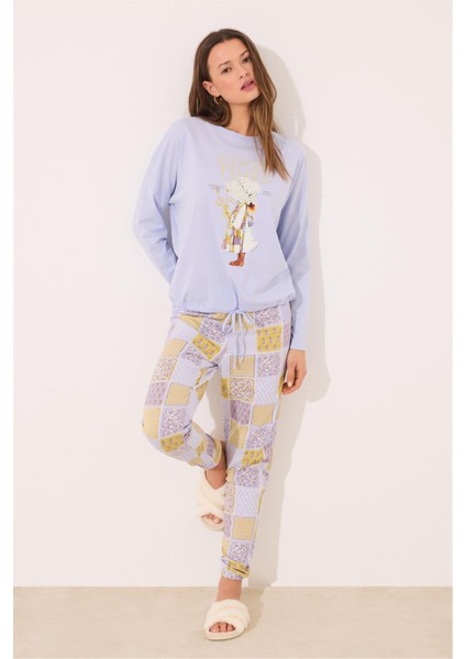 Uzun Kollu Uzun Pantolonlu Lastikli Paça 100% Pamuk Kadın Pijama Takımı