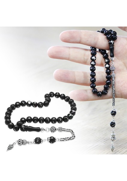 Rus Oltu Taşı Tesbih - 925 Ayar Gümüş Kral Püsküllü - Gümüş Tuğra Işlemeli - Küre Kesim fiyatları