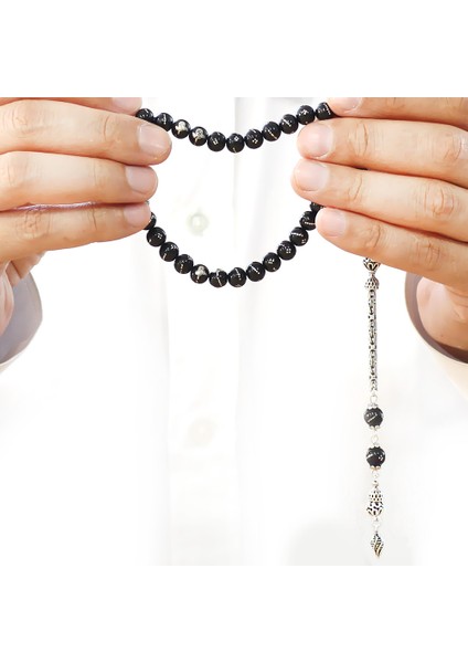 Rus Oltu Taşı Tesbih - 925 Ayar Gümüş Kral Püsküllü - Gümüş Tuğra Işlemeli - Küre Kesim fırsatları