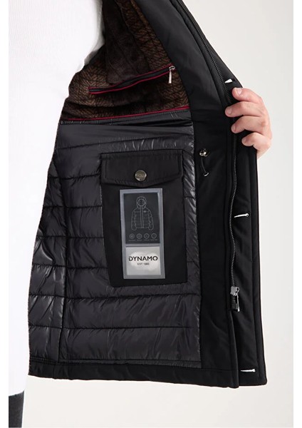 Erkek Siyah Çıkarılabilir Kapüşonlu Spor Mont