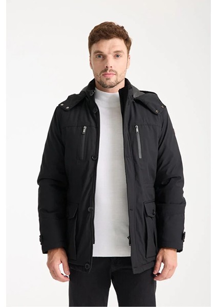 Erkek Siyah Çıkarılabilir Kapüşonlu Spor Mont fiyatları