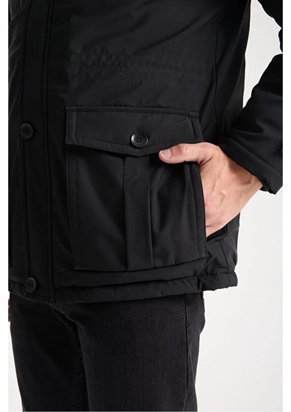 Erkek Siyah Çıkarılabilir Kapüşonlu Spor Mont modelleri