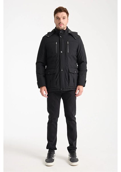 Erkek Siyah Çıkarılabilir Kapüşonlu Spor Mont indirimleri