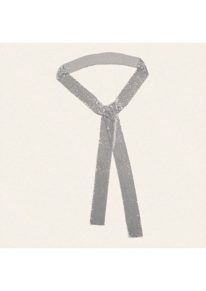 Flar Taşlı Zincir Taşlı Metalik Şık Uzun Choker Yaka Aksesuar – Parti & Gece Kombin Tamamlayıcı