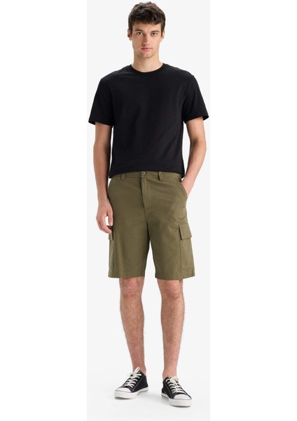 %100 Pamuk Regular Kargo Cepli Bermuda Şort