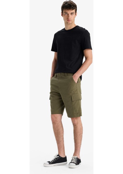 %100 Pamuk Regular Kargo Cepli Bermuda Şort