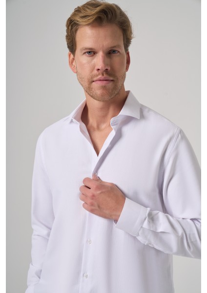 Erkek Beyaz Polyester Trend Desenli Dynamic Fit Italyan Yaka Gömlek fiyatları