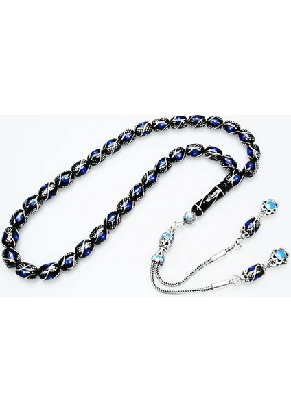 Oltu Taşı Üçlü Çeşmi Mavi Işleme Kapsül Tespih indirimleri