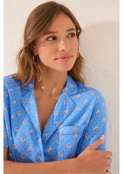 Kadın Mavi Desenli Pijama Takımı fiyatları