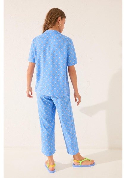 Kadın Mavi Desenli Pijama Takımı indirimleri