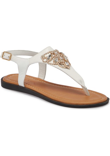 Beyaz-Deri Beyaz Taş Deri Kadın Sandalet - K25Y1SN68218-U8T