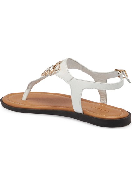 Beyaz-Deri Beyaz Taş Deri Kadın Sandalet - K25Y1SN68218-U8T fiyatları