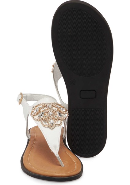 Beyaz-Deri Beyaz Taş Deri Kadın Sandalet - K25Y1SN68218-U8T fırsatları