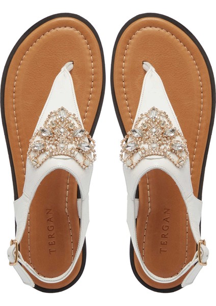 Beyaz-Deri Beyaz Taş Deri Kadın Sandalet - K25Y1SN68218-U8T indirimleri