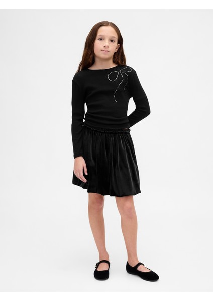 Kız Çocuk Siyah Kadife Balon Etek