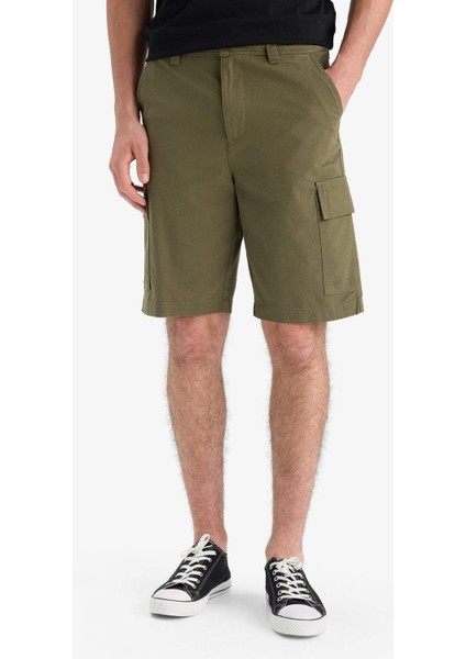 %100 Pamuk Regular Kargo Cepli Bermuda Şort
