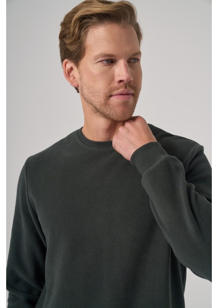 Erkek Haki Trend Bisiklet Yaka Sweatshirt modelleri