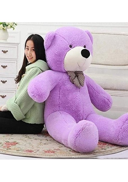 Sevgiliye Hediye- 160 cm Kumaş Papyonlu Dev Boy Peluş Ayı Mor