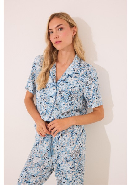 Gömlek Yaka Desenli Capri Pijama Takımı fiyatları