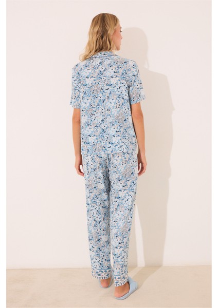 Gömlek Yaka Desenli Capri Pijama Takımı fırsatları