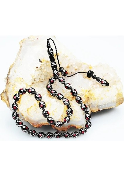 Oltu Taşı Beyzi Model Çeşmi Kırmızı Işleme Tespih