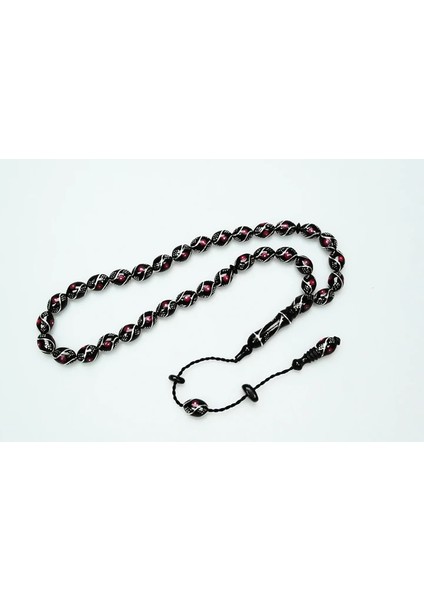 Oltu Taşı Beyzi Model Çeşmi Kırmızı Işleme Tespih