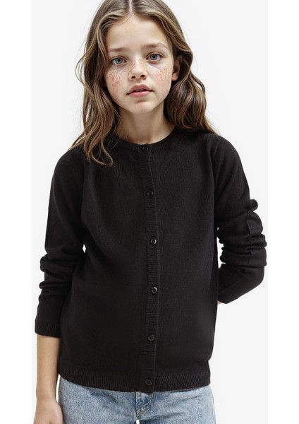 Kız Çocuk Bisiklet Yaka Düğmeli Triko Hırka