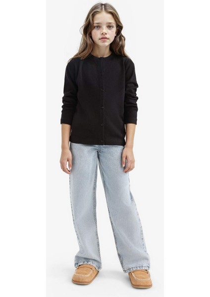 Kız Çocuk Bisiklet Yaka Düğmeli Triko Hırka