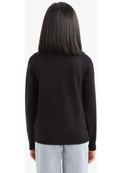 Kız Çocuk Bisiklet Yaka Düğmeli Triko Hırka