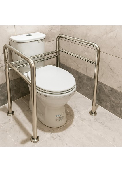 Engelli Yaşlı ve Kısa Boylu Olanlar İçin Çift Destekli Klozet Tutunma Barı