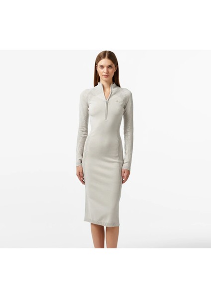 Kadın Slim Fit Uzun Kollu Yarım Fermuarlı Gri Elbise