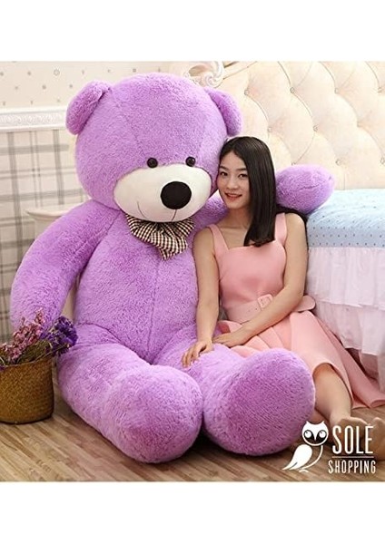 Sevgiliye Hediye- 160 cm Kumaş Papyonlu Dev Boy Peluş Ayı Mor modelleri
