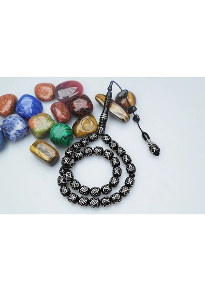 Oltu Taşı Örgü Model Işlemeli Tespih