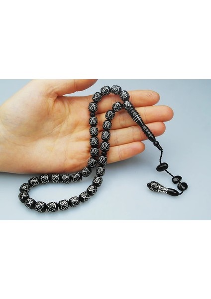 Oltu Taşı Örgü Model Işlemeli Tespih