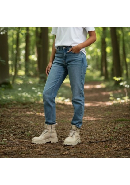 Hakiki Deri Paraşüt Detaylı Bağcıklı Kadın Içten Fermuarlı Bot fiyatları