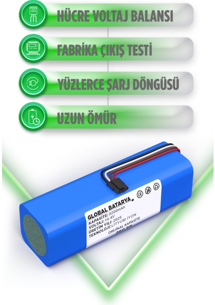 360 S9 Uyumlu Akıllı Robot Süpürge Bataryası 14.4V 5200MAH Li-Ion Pil (Orijinal Kapasite) modelleri